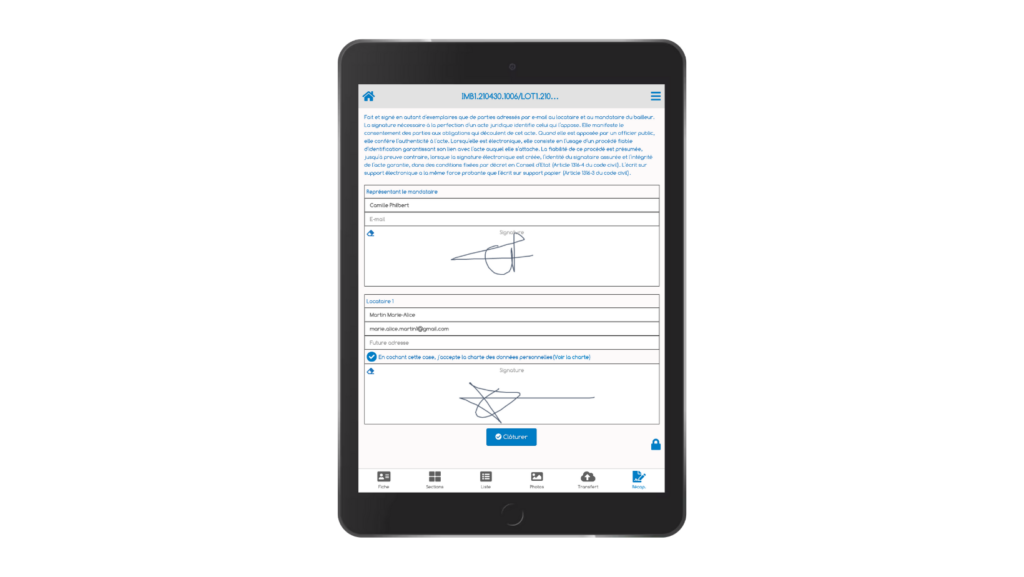 Mock up de tablette de la signature numérique en pavé d'ImmoPad 