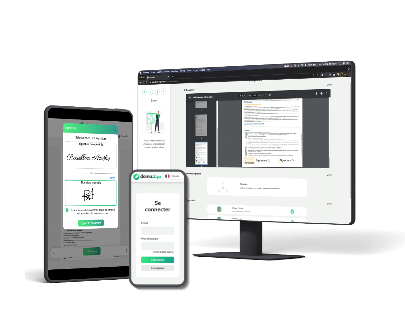 Mock Up aperçu d'écrans pour domuSign la signature électronique pour l'immobilier