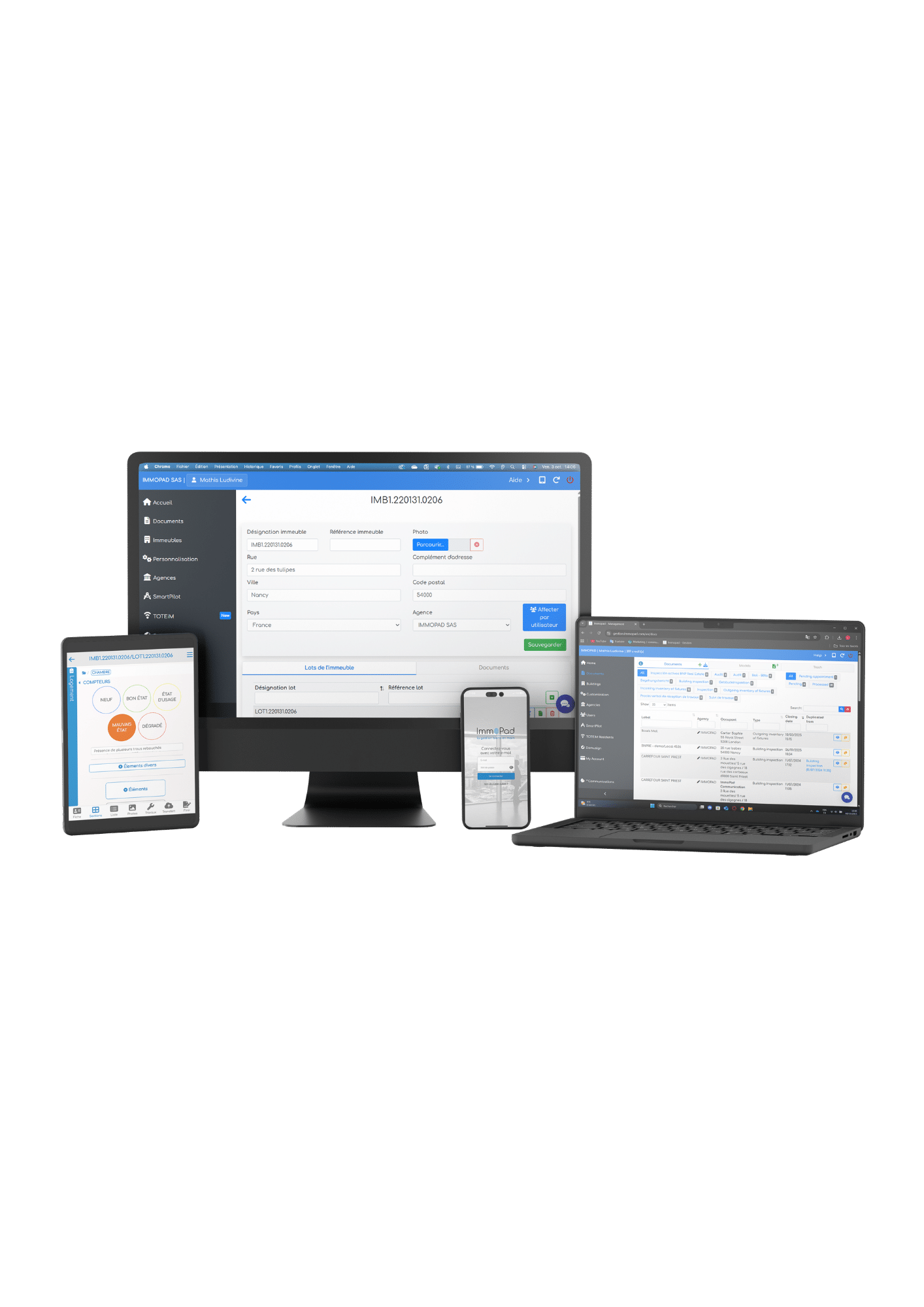 application d’état des lieux pour les professionnels de l’immobilier illustration telephone tablette ordinateur
